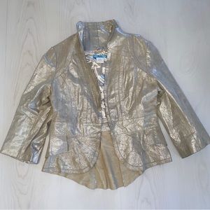 Marciano Champagne Metallic Asymmetrical Peplum Leather Blazer Jacket